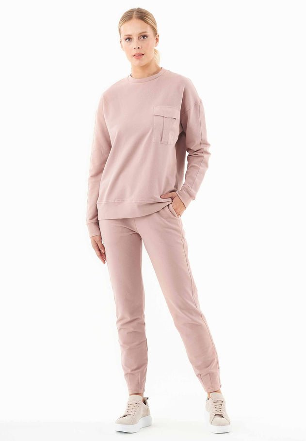 Organic Cotton Sweatshirt With Chest Pocket Misty Rose