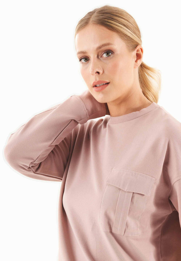 Organic Cotton Sweatshirt With Chest Pocket Misty Rose