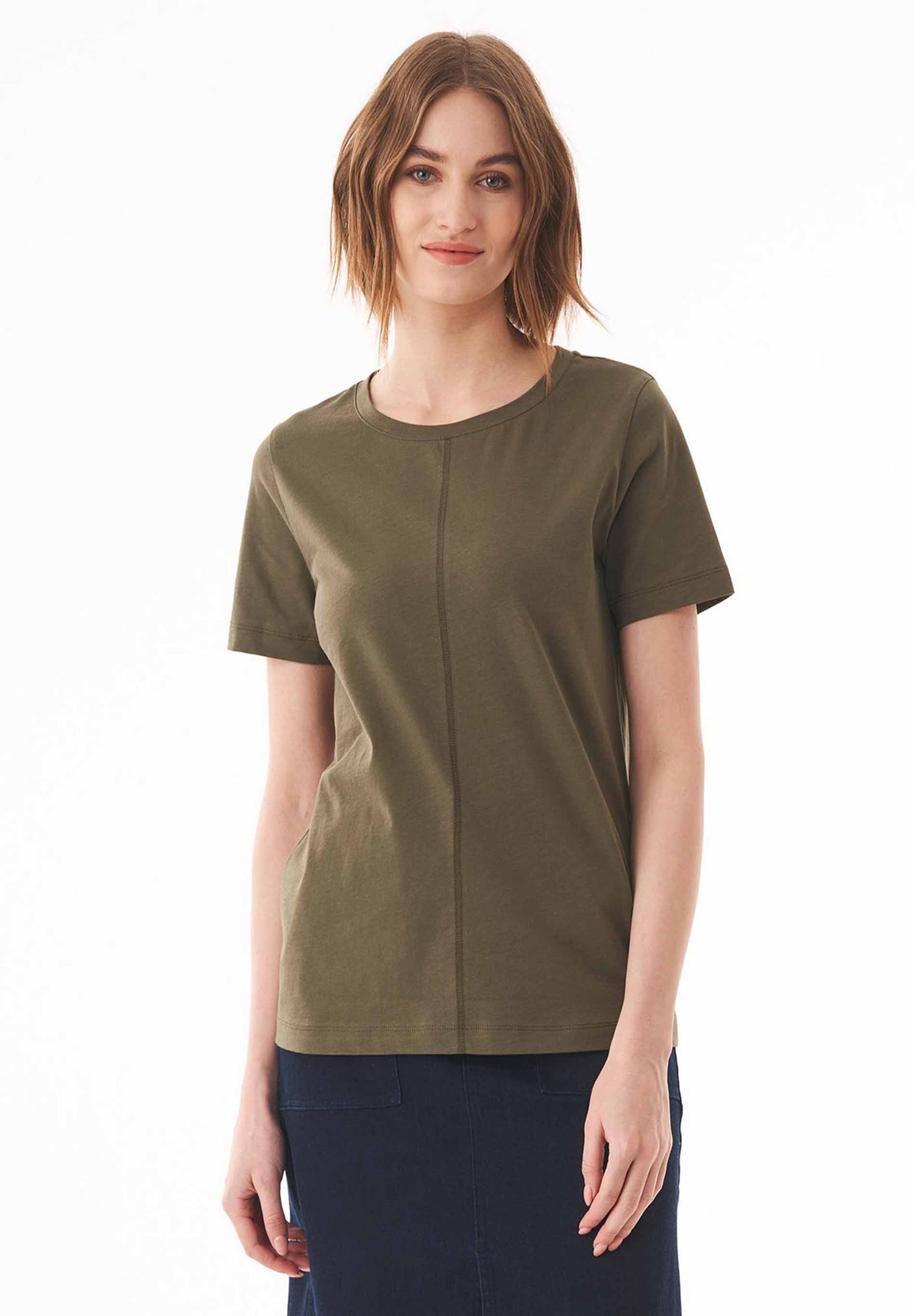 Front Seam Organic Cotton T-Shirt Military Olive