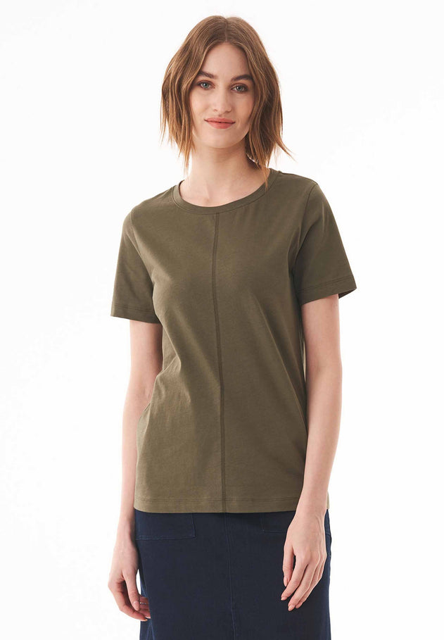 Front Seam Organic Cotton T-Shirt Military Olive