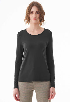 Women's Round Neck Long-Sleeve T-Shirt Black