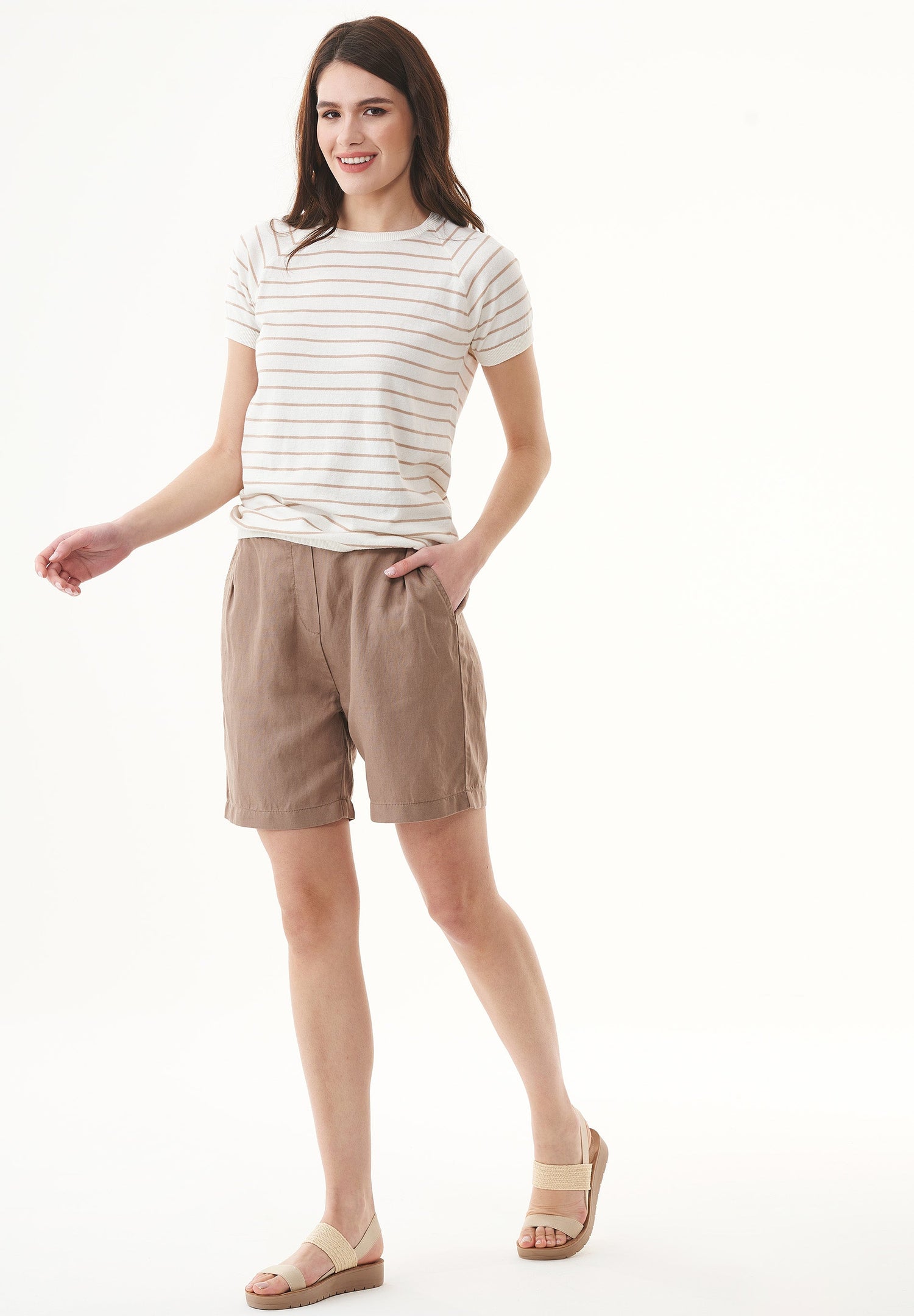 Casual Lyocell/Linen Shorts Deep Taupe