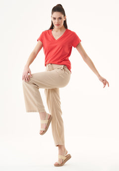 Linen-Viscose Blend Casual Pants Natural Sand