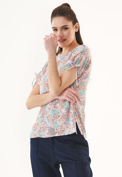 Short Sleeved Ecovero Blouse Multi Colour Flower