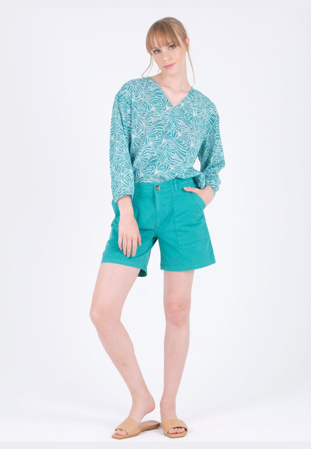 Patterned Organic Cotton Voile Blouse Emerald Flower