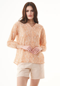 Patterned Organic Cotton Voile Blouse Indian Tan Flower