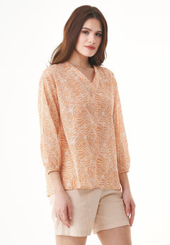 Patterned Organic Cotton Voile Blouse Indian Tan Flower