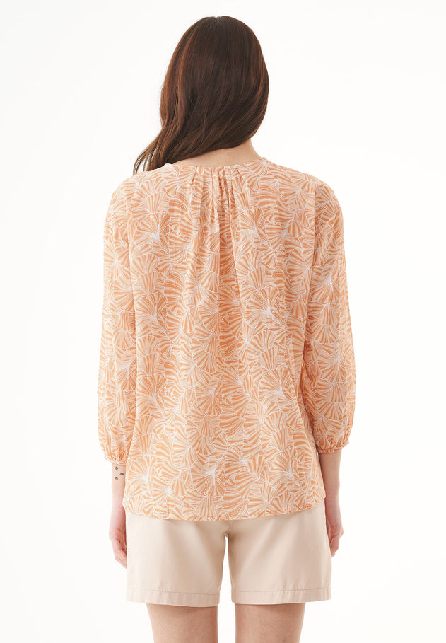Patterned Organic Cotton Voile Blouse Indian Tan Flower