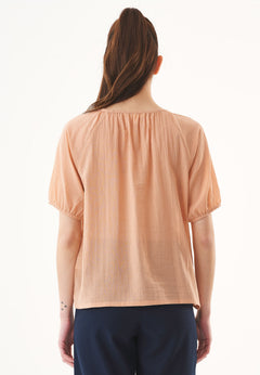 Short Sleeved Organic Cotton Voile Blouse Indian Tan