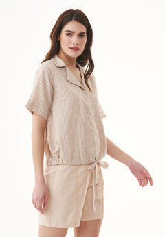 Striped Linen Blend Blouse Sand / Ecru
