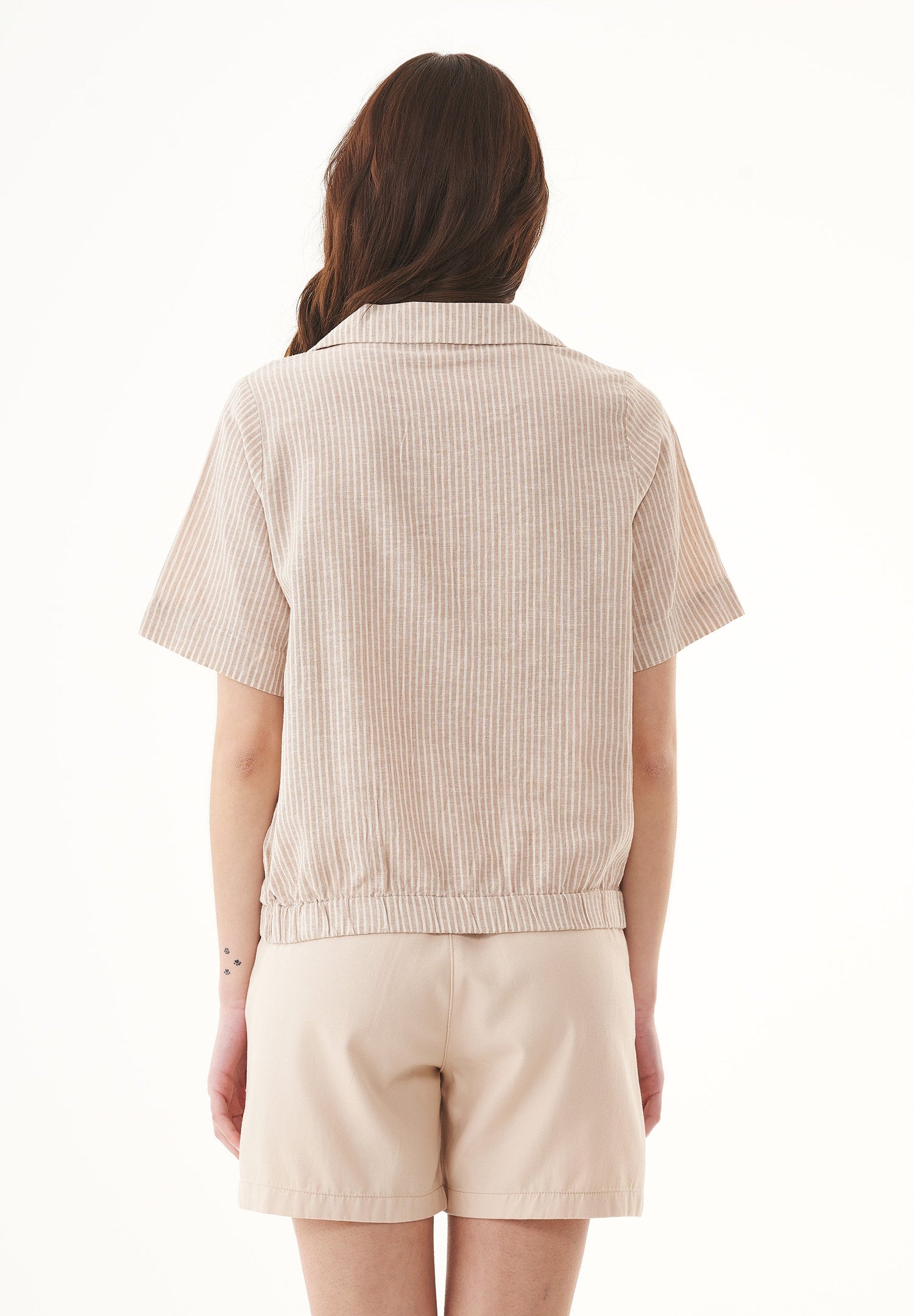 Striped Linen Blend Blouse Sand / Ecru