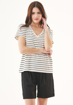 Women's Modal Blend Striped T-Shirt Off White / Black