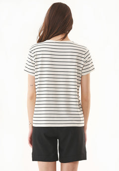 Women's Modal Blend Striped T-Shirt Off White / Black