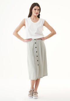 Deep Round Neck Organic Cotton Top Off White