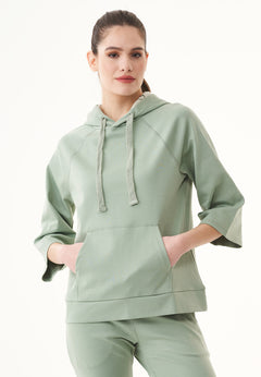 3/4 Sleeve Organic Cotton Hoodie Dusty Olive
