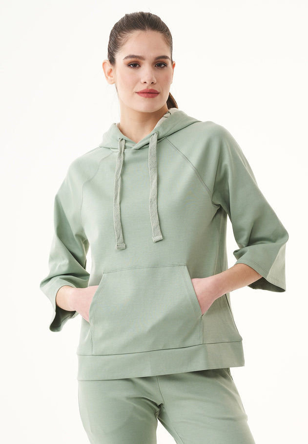 3/4 Sleeve Organic Cotton Hoodie Dusty Olive