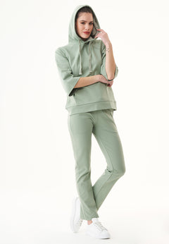 3/4 Sleeve Organic Cotton Hoodie Dusty Olive
