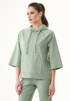 3/4 Sleeve Organic Cotton Hoodie Dusty Olive
