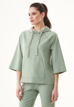 3/4 Sleeve Organic Cotton Hoodie Dusty Olive