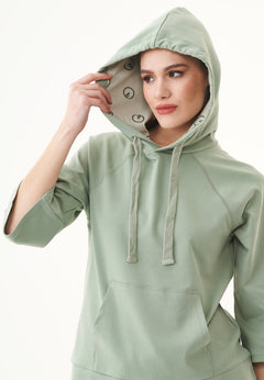 3/4 Sleeve Organic Cotton Hoodie Dusty Olive