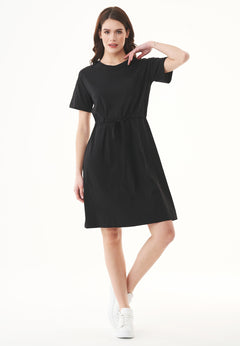 Slub Jersey Dress With Chest Pocket Black