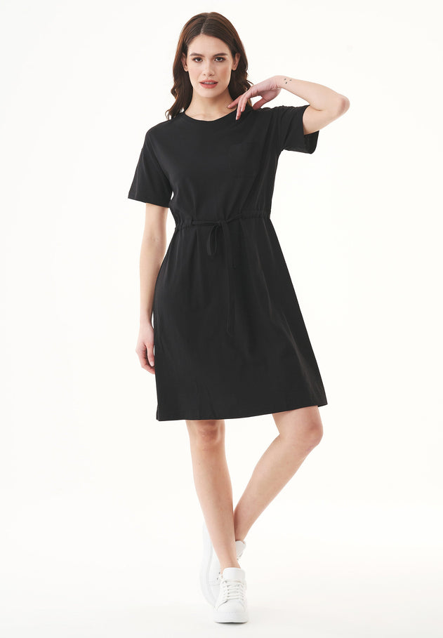 Slub Jersey Dress With Chest Pocket Black