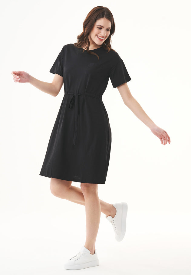 Slub Jersey Dress With Chest Pocket Black