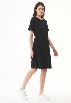 Slub Jersey Dress With Chest Pocket Black