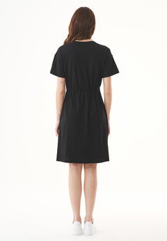 Slub Jersey Dress With Chest Pocket Black