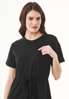 Slub Jersey Dress With Chest Pocket Black