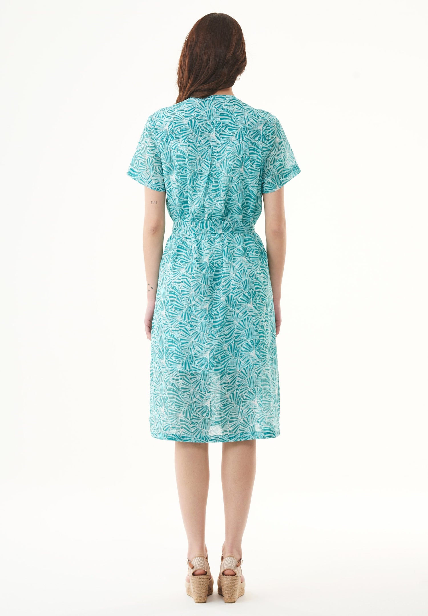 Belted Organic Cotton Voile Dress Emerald Flower