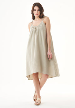 Spaghetti Strap Organic Cotton Summer Dress Green Tint
