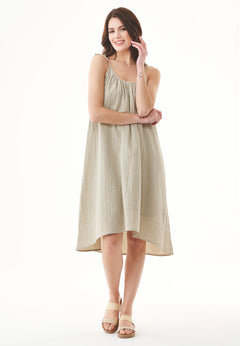 Spaghetti Strap Organic Cotton Summer Dress Green Tint