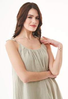 Spaghetti Strap Organic Cotton Summer Dress Green Tint