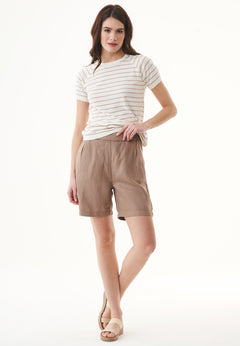Women's Fine-Knit Organic Cotton T-Shirt Striped Off-White/Beige