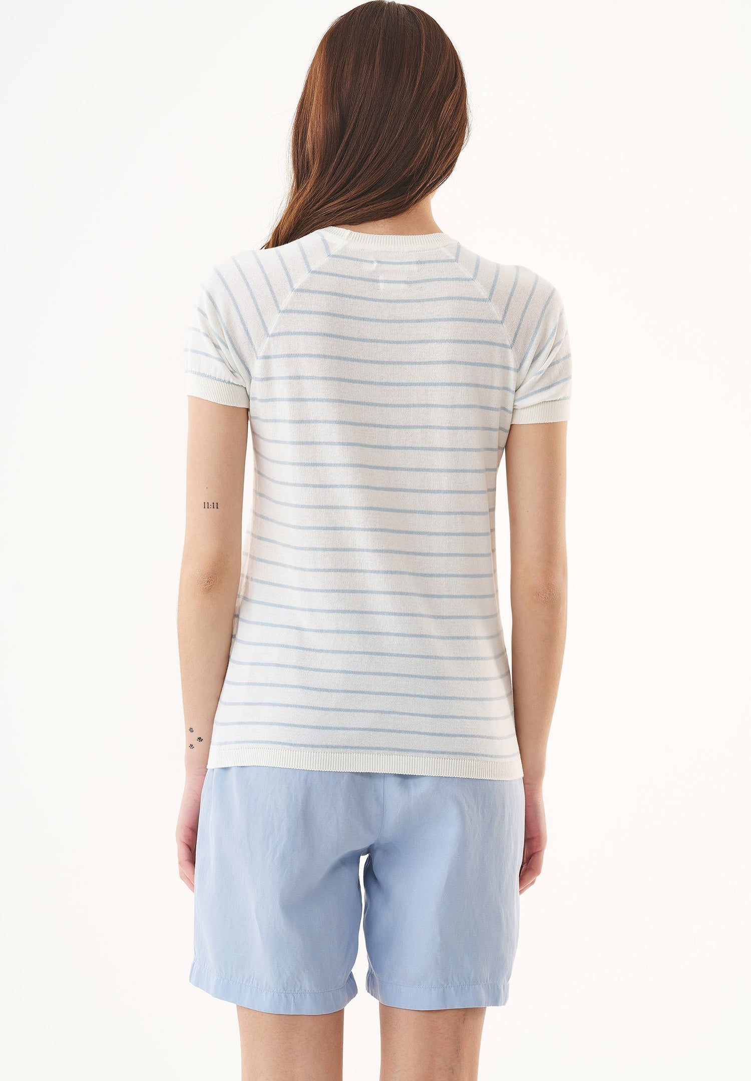 Women's Fine-Knit Organic Cotton T-Shirt Striped Off-White/Mid Blue