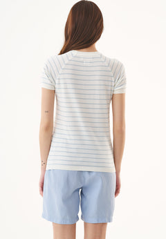 Women's Fine-Knit Organic Cotton T-Shirt Striped Off-White/Mid Blue