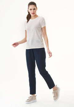 Women's Fine-Knit Organic Cotton T-Shirt Striped Off-White/Soft Pink