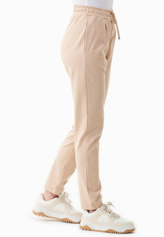 Women's Light Organic Cotton Interlock Sweatpants Soft Beige