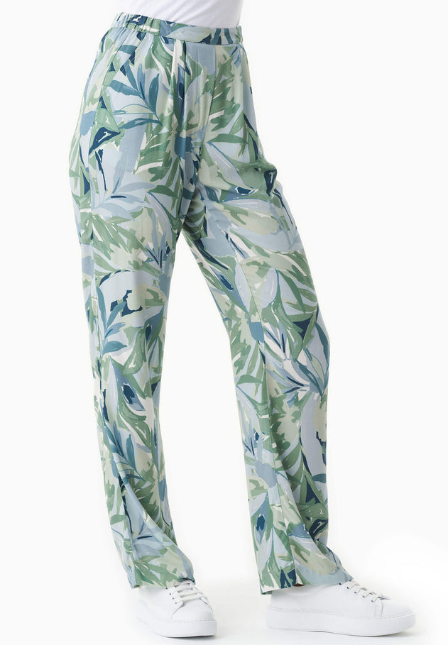 Patterned Viscose Pants Abstract Leaf