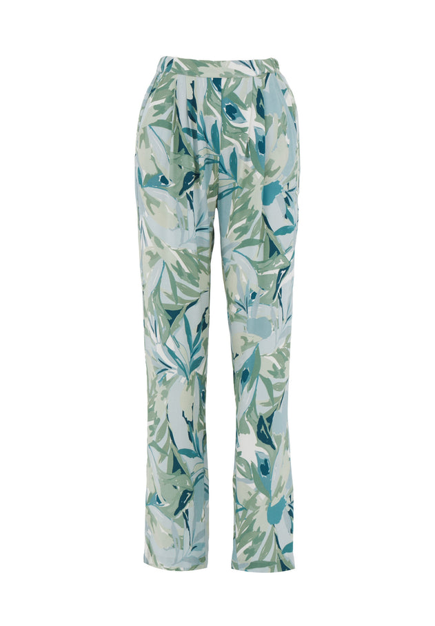 Patterned Viscose Pants Abstract Leaf