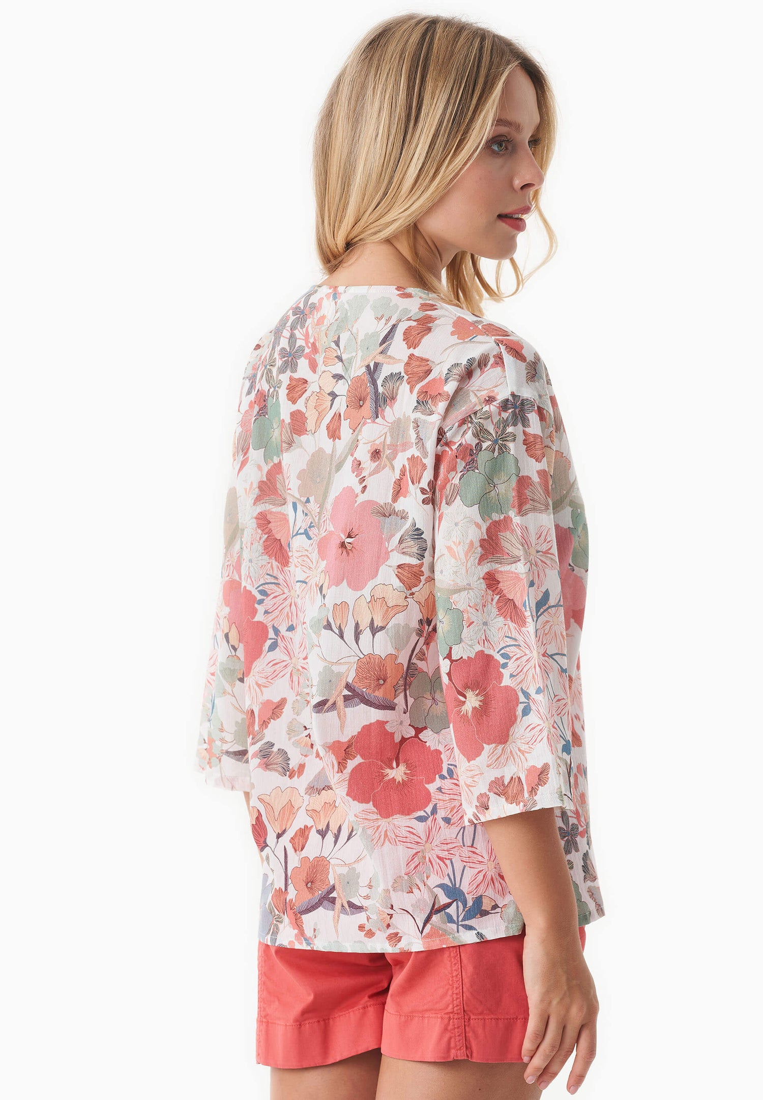 Patterned Organic Cotton Voile V-Neck Blouse Flower Garden