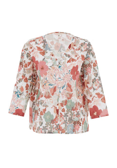 Patterned Organic Cotton Voile V-Neck Blouse Flower Garden