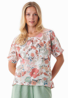 Patterned Organic Cotton Voile Blouse Flower Garden
