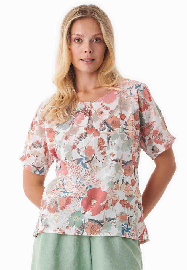 Patterned Organic Cotton Voile Blouse Flower Garden