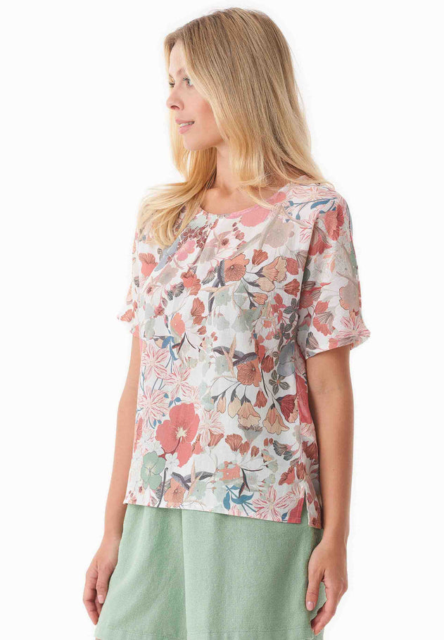 Patterned Organic Cotton Voile Blouse Flower Garden