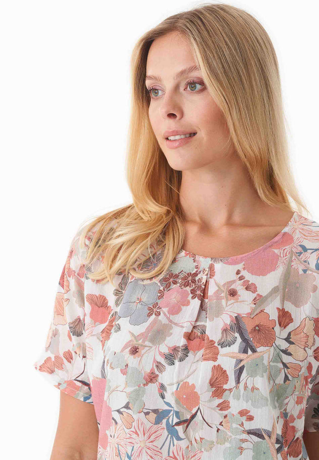 Patterned Organic Cotton Voile Blouse Flower Garden