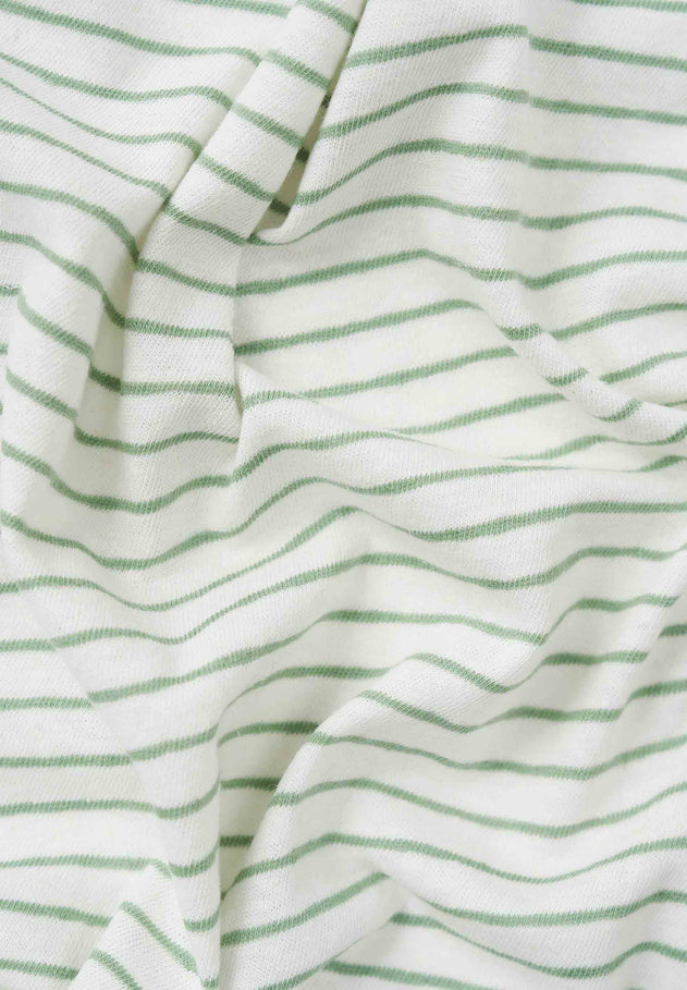 Thinly Striped Linen Blend T-Shirt Off White / Matcha Green