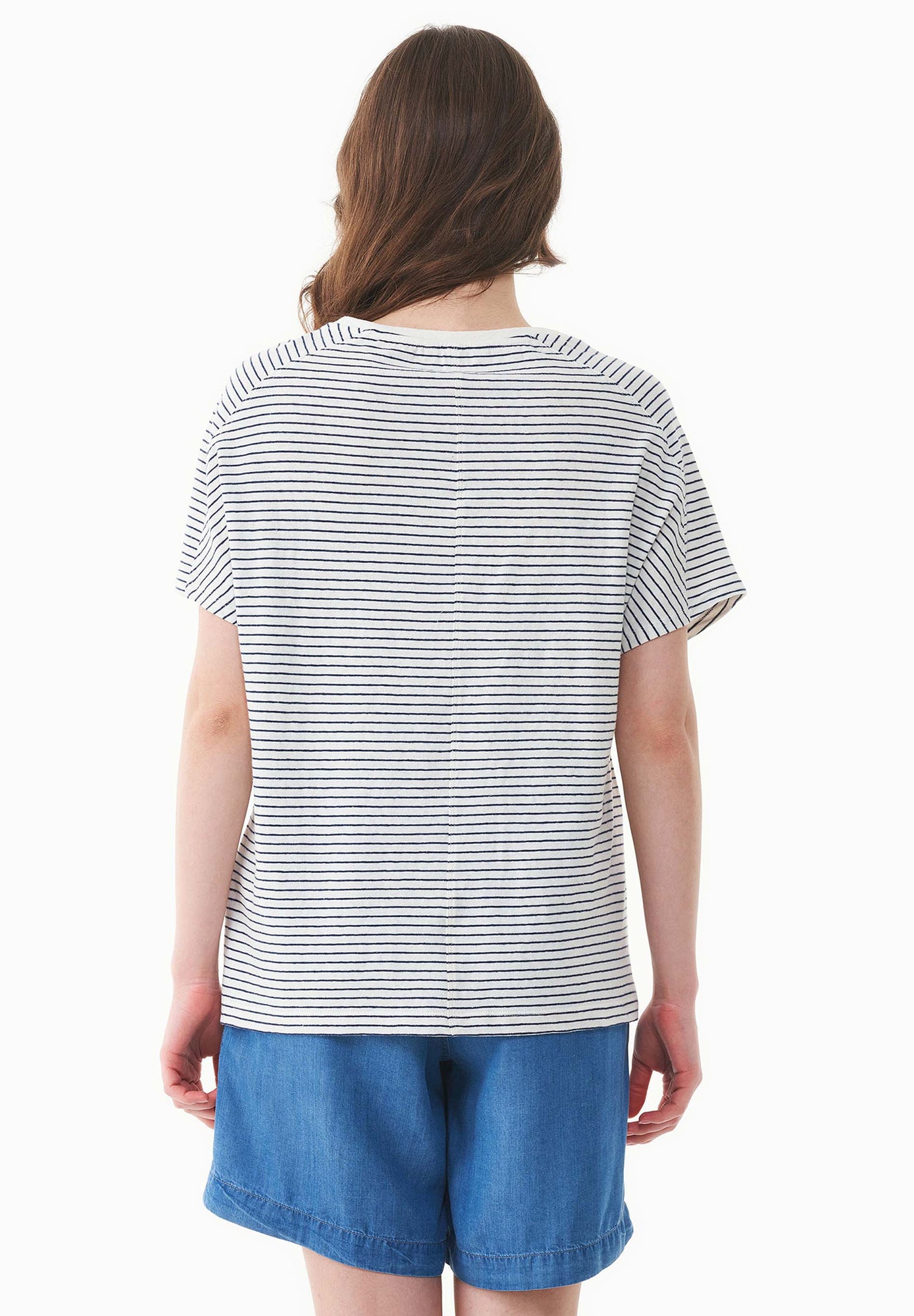 Thinly Striped Linen Blend T-Shirt Off White / Navy