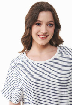 Thinly Striped Linen Blend T-Shirt Off White / Navy
